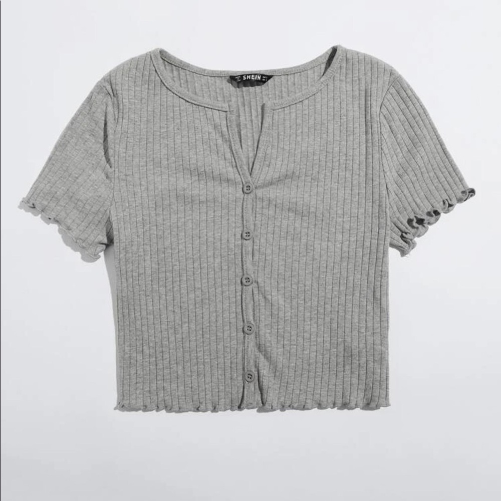 Button Front Lettuce Trim Crop Top